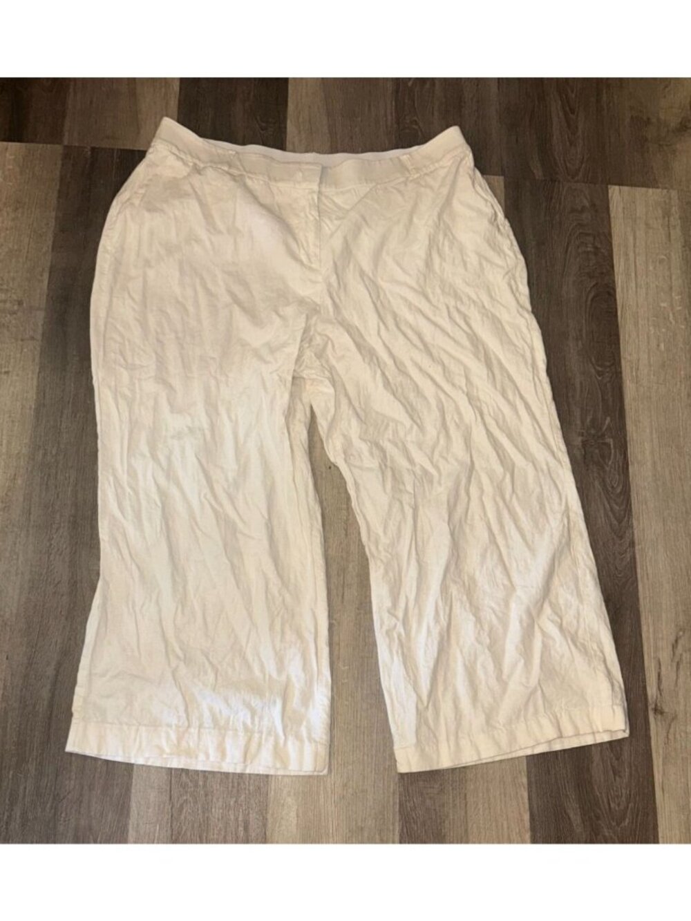 Lane Bryant Womens 20R White Linen Blend Wide Leg Pants